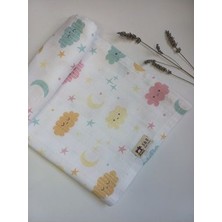 Bulut Desenli Müslin Örtü 75X90 Organik Çok Amaçlı Bebek Battaniye