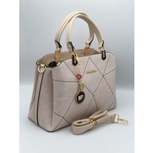 Kadın El ve Omuz Çantası 3 Bölmeli Krem