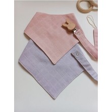 Müslin % 100 Organik Bebek Önlük (Yakalık)Ahşap Klipsli Emzik Askısı 4' Lü Set