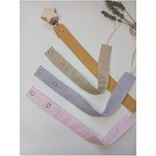 Müslin Bebek Emzik Askısı Yıldız Ahşap Klipsli 4'lü Set Emzik Zinciri Hardal /bej/lila/pembe