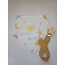 Müslin Bebek Mama Önlük Ahşap Klipsli Emzik Askısı