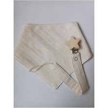 Müslin Bebek Önlük Yıldız Ahşap Klipsli Emzik Askısı