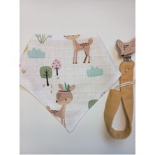 Müslin Bebek Önlük Ahşap Klipsli Emzik Askısı