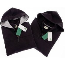 Unisex Fermuarlı Dik Yaka Kapüşonlu Sweatshirt