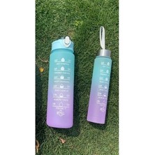 Wanderlust Özel Üretim Çift Renk Ölçü Baskılı Motivasyon Sağlıklı Plastik Su Şişesi Ikili Set 900 ml +300 ml