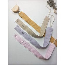 Müslin Bebek Emzik Askısı Kalp Ahşap Klipsli 4'lü Set Emzik Zinciri Hardal /bej/lila/pembe