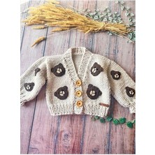 El Örgüsü Ayı Desen Bej Rengi Bebek Hırka