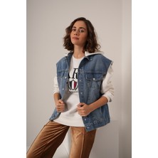 Lovely Bee Kapüşonlu Denim Kot Yelek