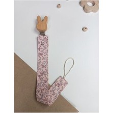 Bebek Emzik Askısı Ahşap Klipsli Poplin Emzik Zinciri