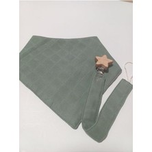 Müslin Bebek Önlük Ahşap Klips Emzik Askısı 2'li Set