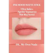 Mat Bitişli ve Uzun Süre Kalıcı Stick Ruj PERIPERA Ink Mood Matte Stick (01 My Own Nude)