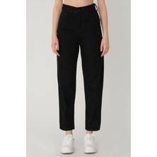 Kadın Siyah Mom Jeans Esnek Kot Pantolon