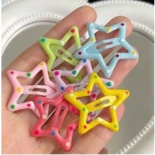 Mini Kadın Çocuk Bebek Yıldız Desenli Hediyelik Pastel ve Parlak Modeller Metal Toka 6'lı Set 3*3cm