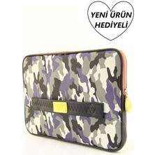 (El Çantası Hediye) Mor Kamuflaj Macbook Air Pro 13 &14 Inç Uyumlu Bilgisayar Laptop Kılıfı