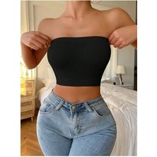 Bonnywill Siyah Büstiyer Spor Crop Kadın XS Beden Şık Tasarım Nefes Alabilir Kumaş ile Günlük Kullanım