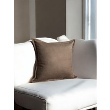 Doryan Home Tokyo Suni Nubuk Deri Kahve Kenar Detaylı Kare Dekoratif Kırlent Kılıfı 45x45