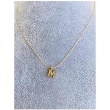 Zirkon Taşlı Altın Kaplama M Harf Kolye , Baş Harf Kolye