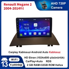 Renault Megane 2 (2004-2014 Yıl)2Gb Ram 32Gb Rom Hafıza Android Sürüm 13 Multimedya Kablosuz Carplay Navigasyon 9 Inç Erkran Çerçeveli ve arka görüş kameralı