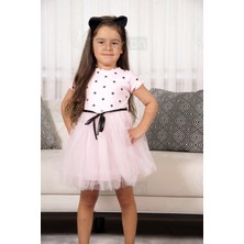 Kız Bebek Çocuk Kabarık Tütü Elbise Puantiyeli Kısa Kol Esnek Likralı
