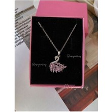 Asna Jewellery Kadın Pembe Kuğulu Gümüş Çelik Kolye Zirkon Taşlı Özel Tasarım Şıklığıyla