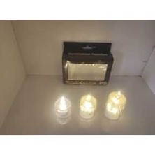 3 Lü Pilli Kristal Tealiğt Mum Sarı Renk Akan Gerçek Efekt