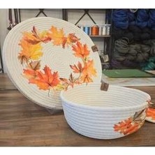 Dora Supla Sepet Takımı Ekru Üzeri Güz Yaprakları Baskı