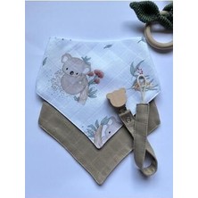 Müslin % 100 Organik Bebek Önlük (Yakalık)Ahşap Klipsli Emzik Askısı 3'lü