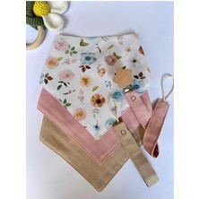 Müslin % 100 Organik Bebek Önlük (Yakalık)Ahşap Klipsli Emzik Askısı 5' Li Set