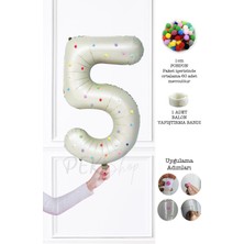 Pekshop Rengarenk Ponpon Süslemeli Retro Krem Yaş Balonu 80 cm