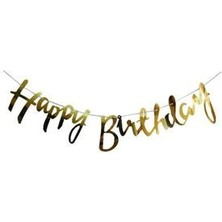 Partioutlet Gold Happy Birthday Banner Renkli Ebatlar ve Adet Sayısı İçin Özel Parti Malzemesi