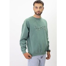 Eskitme Desenli Unisex Sıfır Yaka Sweatshirt