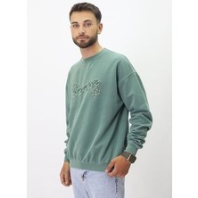 Eskitme Desenli Unisex Sıfır Yaka Sweatshirt