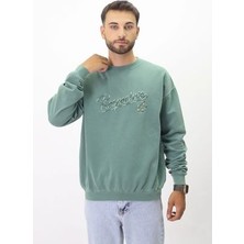 Eskitme Desenli Unisex Sıfır Yaka Sweatshirt