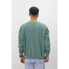 Eskitme Desenli Unisex Sıfır Yaka Sweatshirt