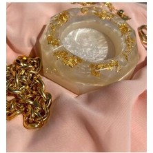 Gold Varaklı Sedef Beyaz Dekoratif Küllük ve Takı Kutusu