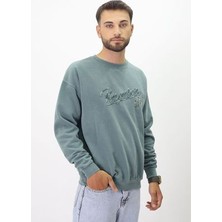 Eskitme Desenli Unisex Sıfır Yaka Sweatshirt