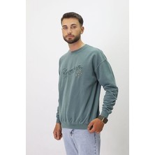 Eskitme Desenli Unisex Sıfır Yaka Sweatshirt