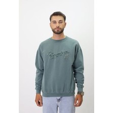 Eskitme Desenli Unisex Sıfır Yaka Sweatshirt