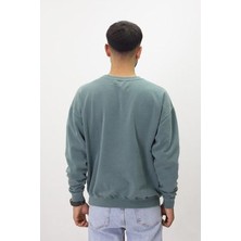 Eskitme Desenli Unisex Sıfır Yaka Sweatshirt