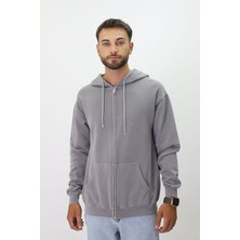 Eskitme Desenli Unisex Fermuarlı Kapüşonlu Sweatshirt