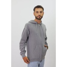 Eskitme Desenli Unisex Fermuarlı Kapüşonlu Sweatshirt