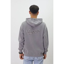 Eskitme Desenli Unisex Fermuarlı Kapüşonlu Sweatshirt