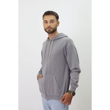 Eskitme Desenli Unisex Fermuarlı Kapüşonlu Sweatshirt