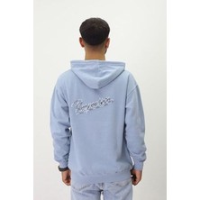 Eskitme Desenli Unisex Fermuarlı Kapüşonlu Sweatshirt