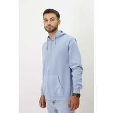 Eskitme Desenli Unisex Fermuarlı Kapüşonlu Sweatshirt