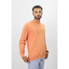 Eskitme Desenli Unisex Sıfır Yaka Sweatshirt
