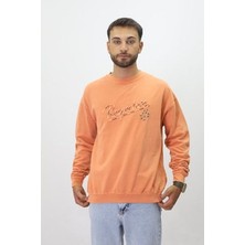 Eskitme Desenli Unisex Sıfır Yaka Sweatshirt