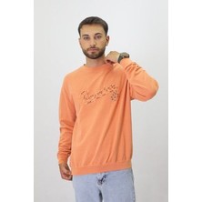 Eskitme Desenli Unisex Sıfır Yaka Sweatshirt