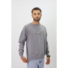 Eskitme Desenli Unisex Sıfır Yaka Sweatshirt