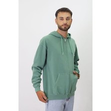 Eskitme Desenli Unisex Fermuarlı Kapüşonlu Sweatshirt